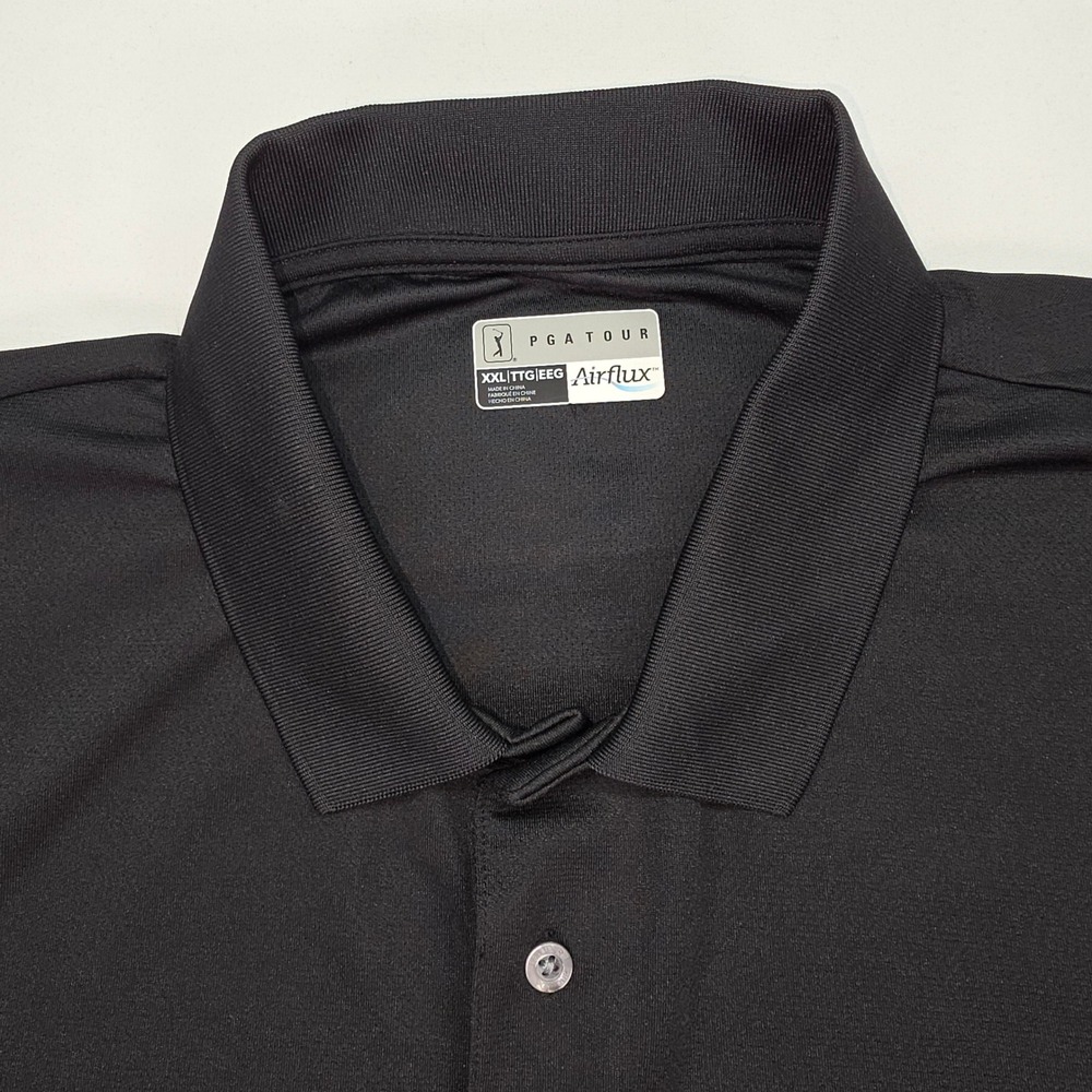 PGA Tour Airflux Mesh Polo Shirt Mens XXL Black Short Sleeve Golf Top New - Picture 2 of 6